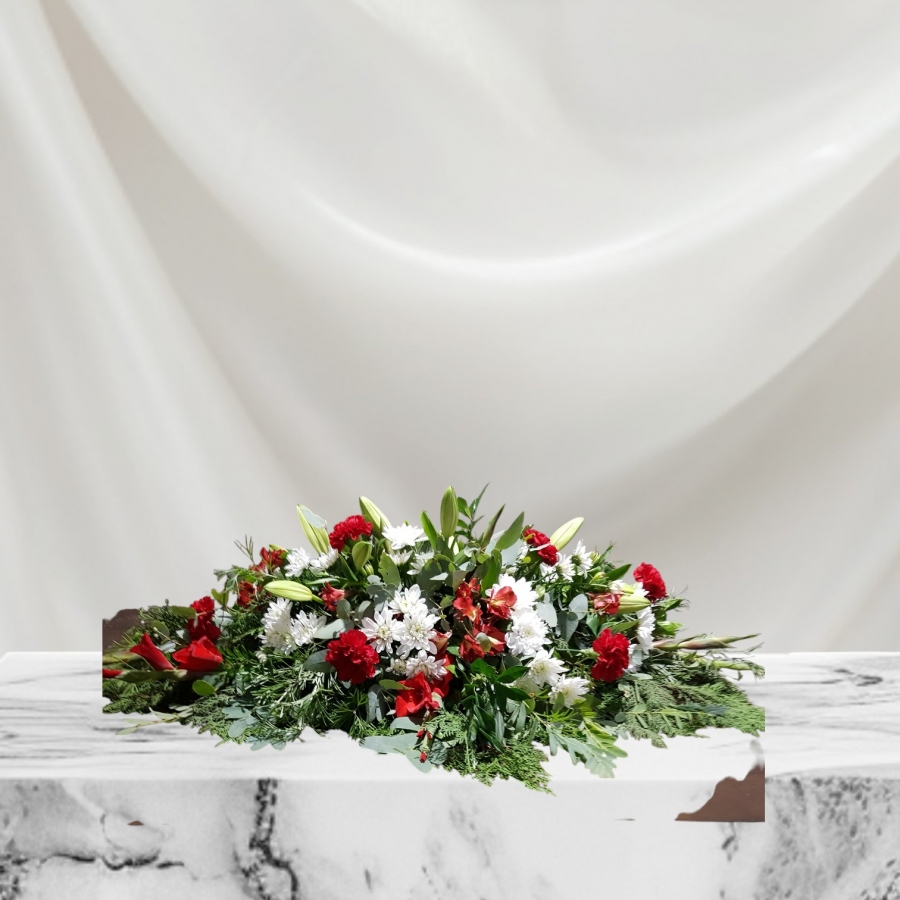 Red and white Casket Spray